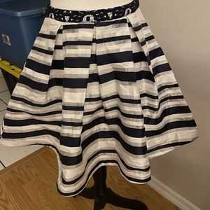 SEQUIN HEARTS Navy Striped Mini Cocktail Knife Pleated Skirt Juniors 3